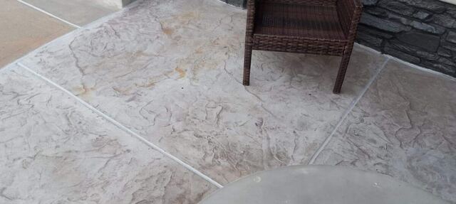Decorative stamped concrete patio finish up close in Omaha